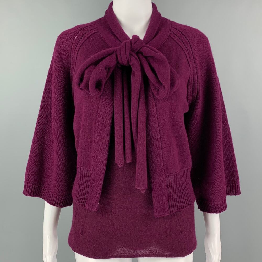LANVIN Size M Purple Cashmere 3/4 Sleeves Cardigan Set
